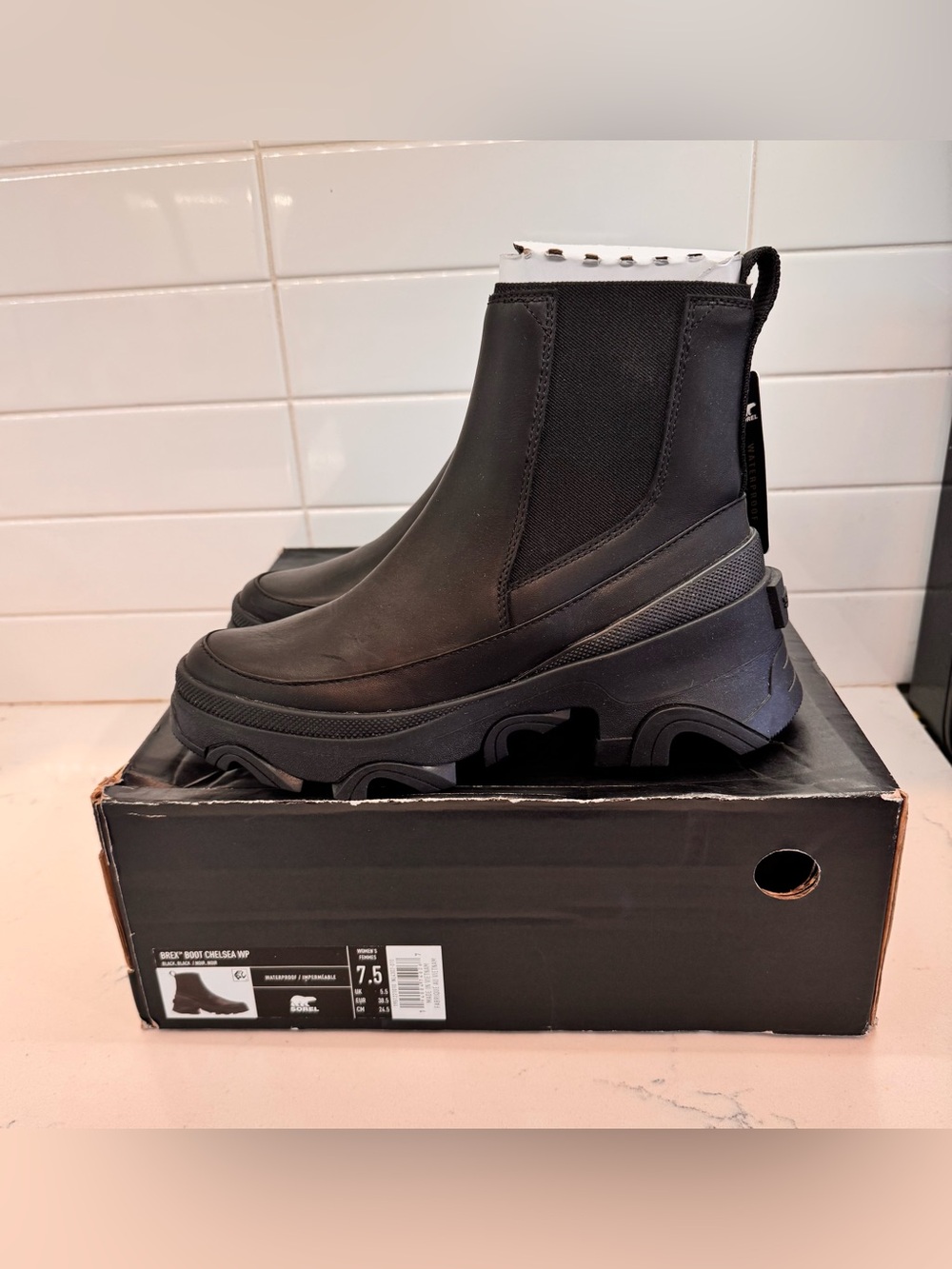 New Sorel Brex Chelsea Boots Black Waterproof chunky winter slip-on